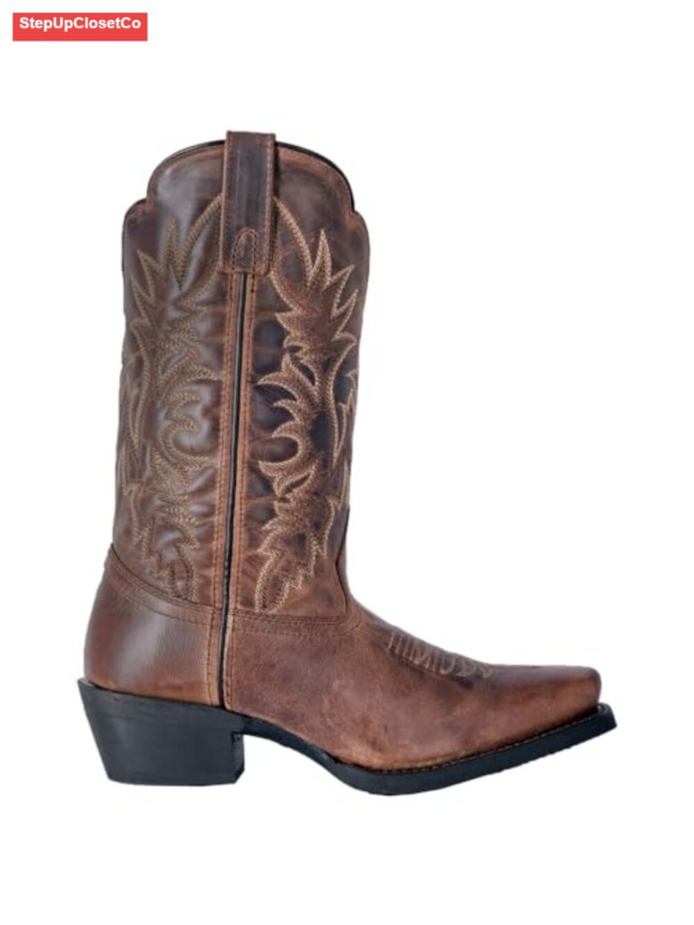 Leather Square Toe Mid Calf Western Boots Low Heel